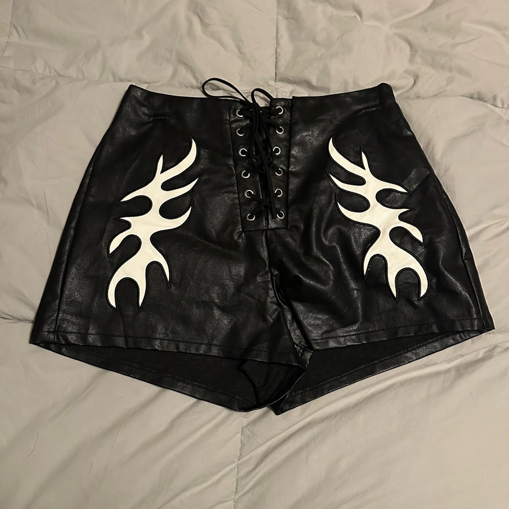 12th Tribe Black and White High Waist Lace-Up Shorts